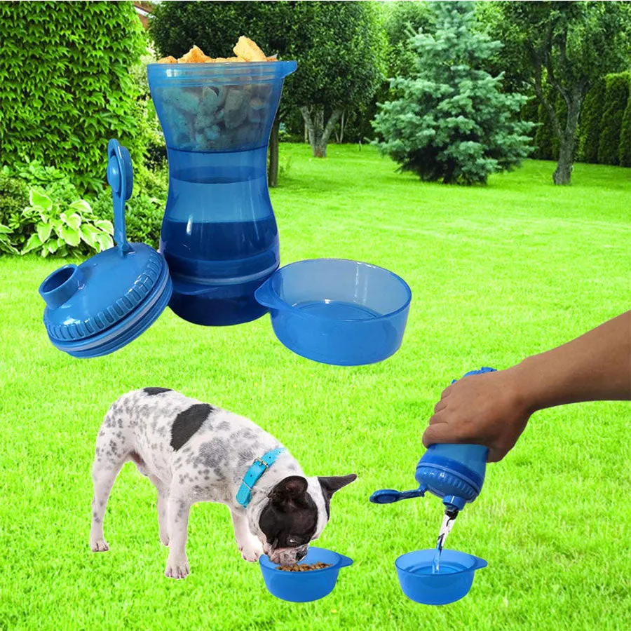 2 In 1 Dog Water Bottle Portable Food Container Drinking Bowl For Small Medium Dogs Outdoor Travel Pet Water Dispenser Feeder