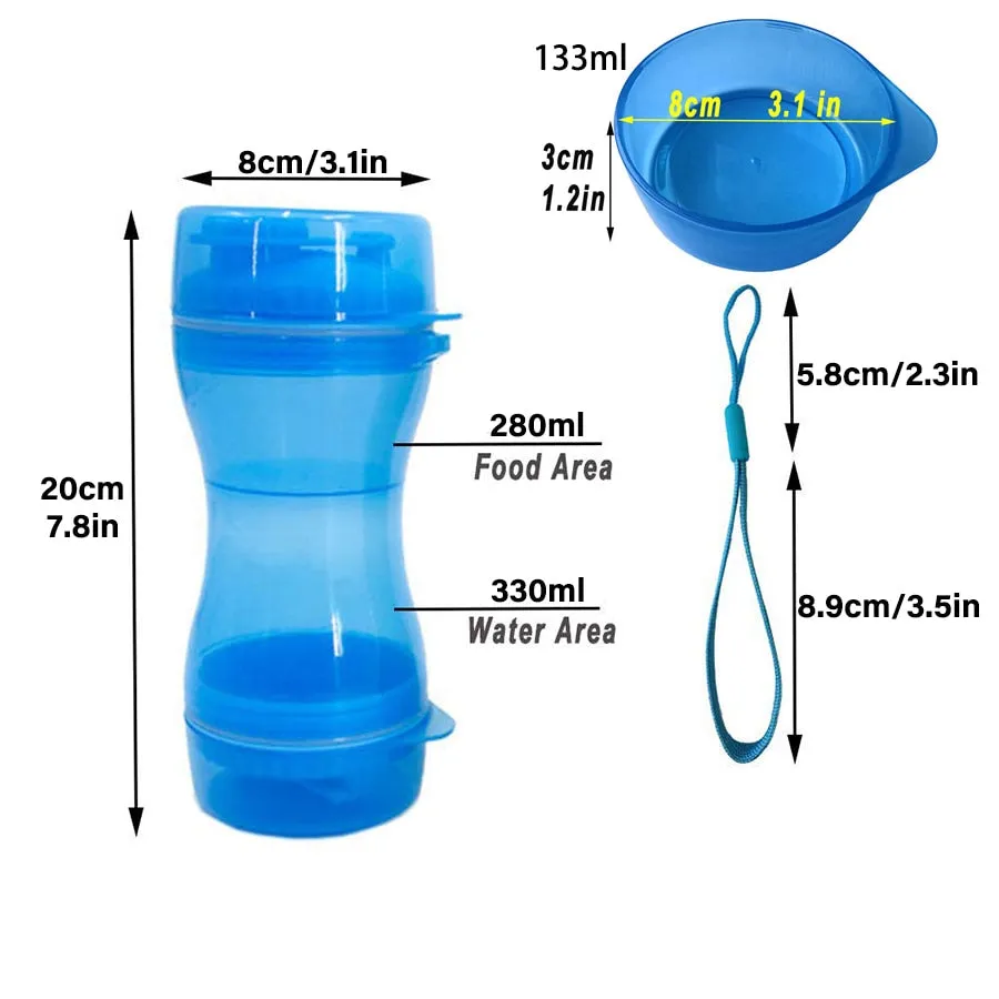 2 In 1 Dog Water Bottle Portable Food Container Drinking Bowl For Small Medium Dogs Outdoor Travel Pet Water Dispenser Feeder