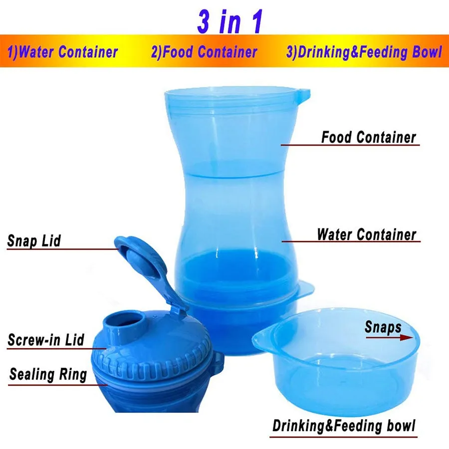 2 In 1 Dog Water Bottle Portable Food Container Drinking Bowl For Small Medium Dogs Outdoor Travel Pet Water Dispenser Feeder
