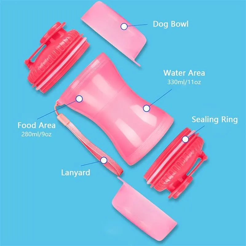 2 In 1 Dog Water Bottle Portable Food Container Drinking Bowl For Small Medium Dogs Outdoor Travel Pet Water Dispenser Feeder