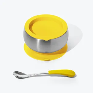 Avanchy Stainless Steel Baby Bowl With Spoon Combo   Air Tight Lid - Yellow