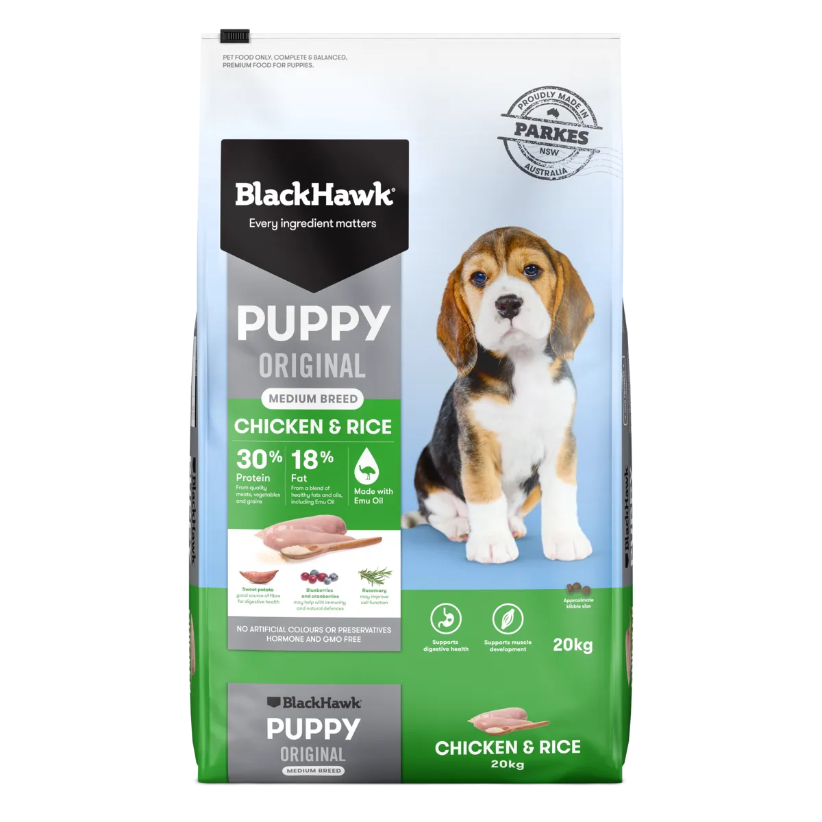 Black Hawk Puppy Chicken and Rice Medium Breed Dry Dog Food 20kg