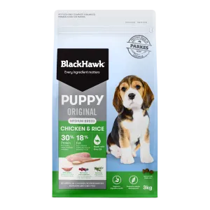 Black Hawk Puppy Chicken and Rice Medium Breed Dry Dog Food 20kg