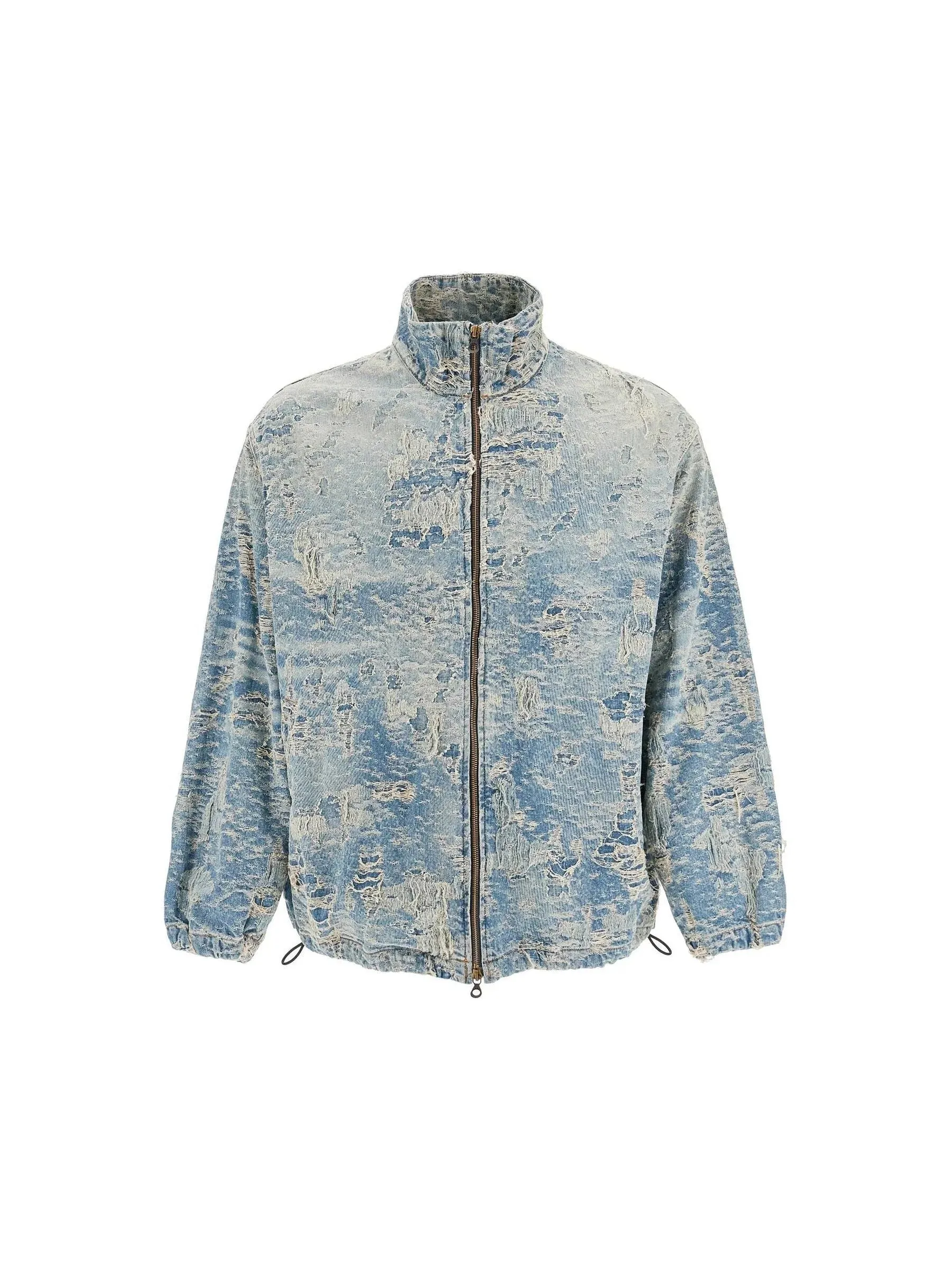 Distressed Jacquard Denim Jacket