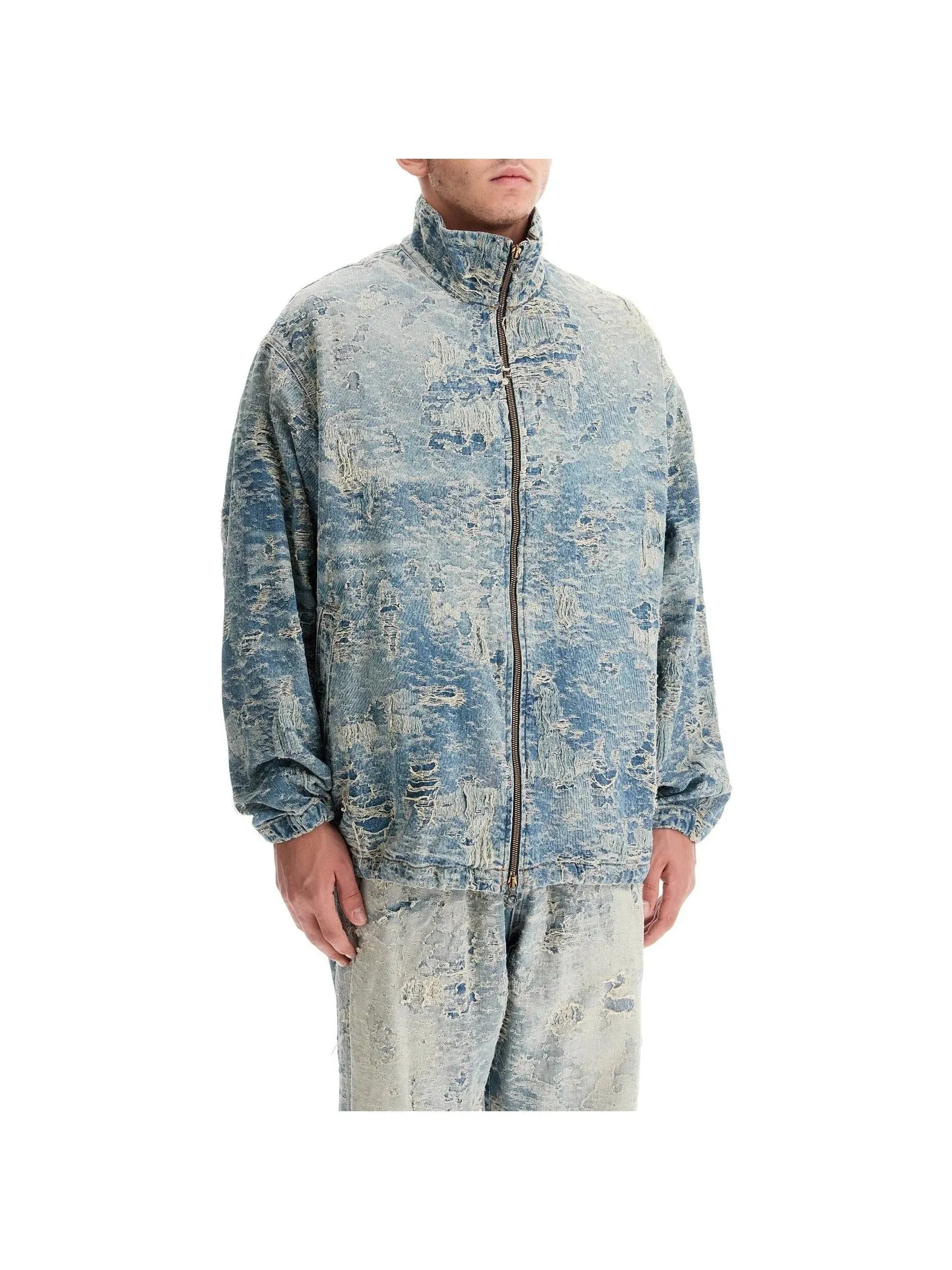 Distressed Jacquard Denim Jacket