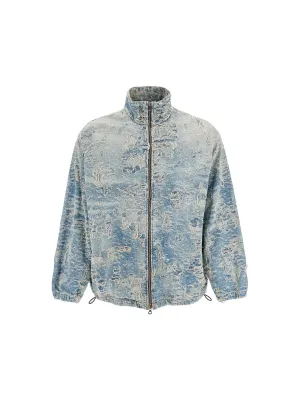 Distressed Jacquard Denim Jacket