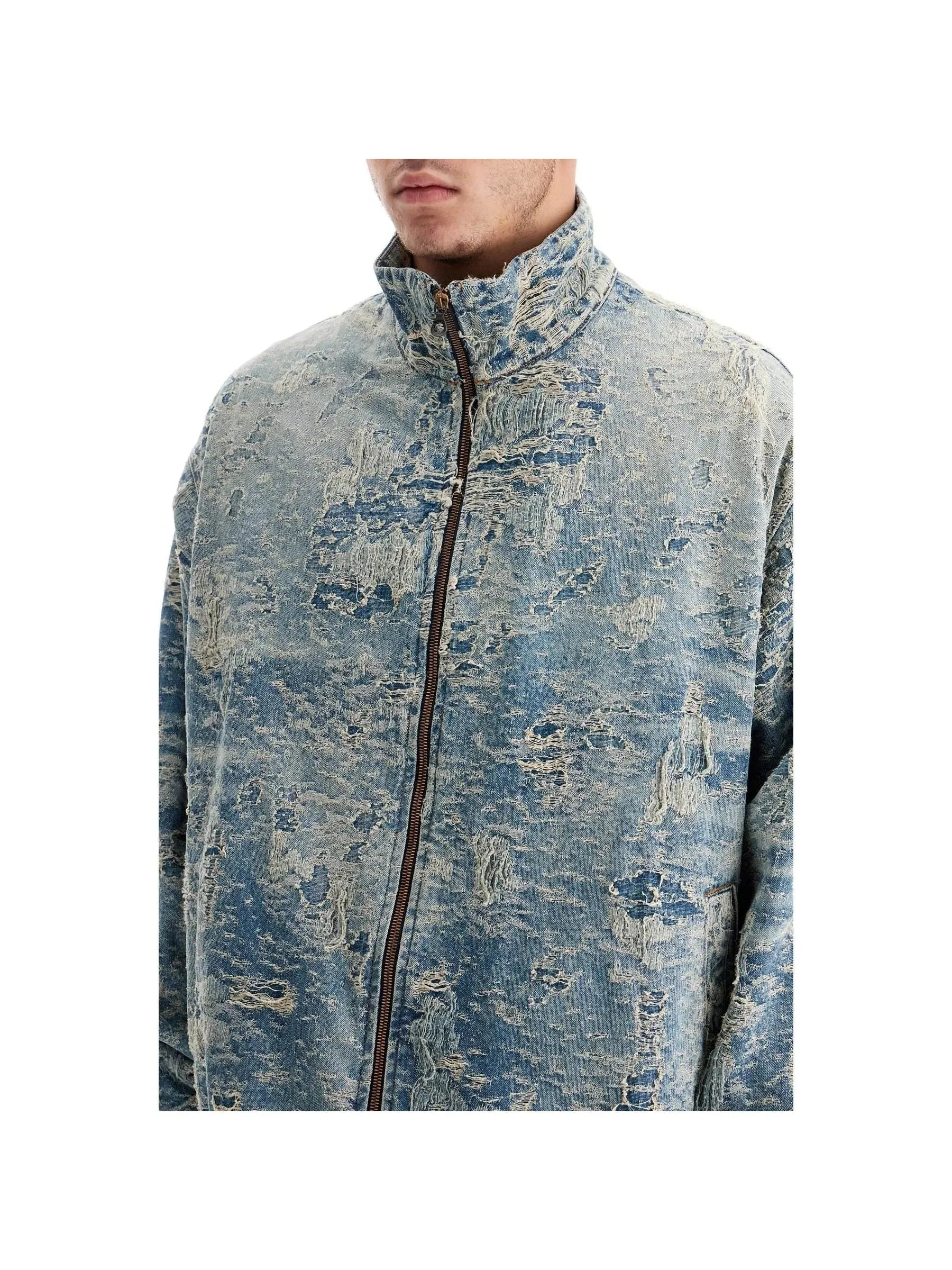 Distressed Jacquard Denim Jacket