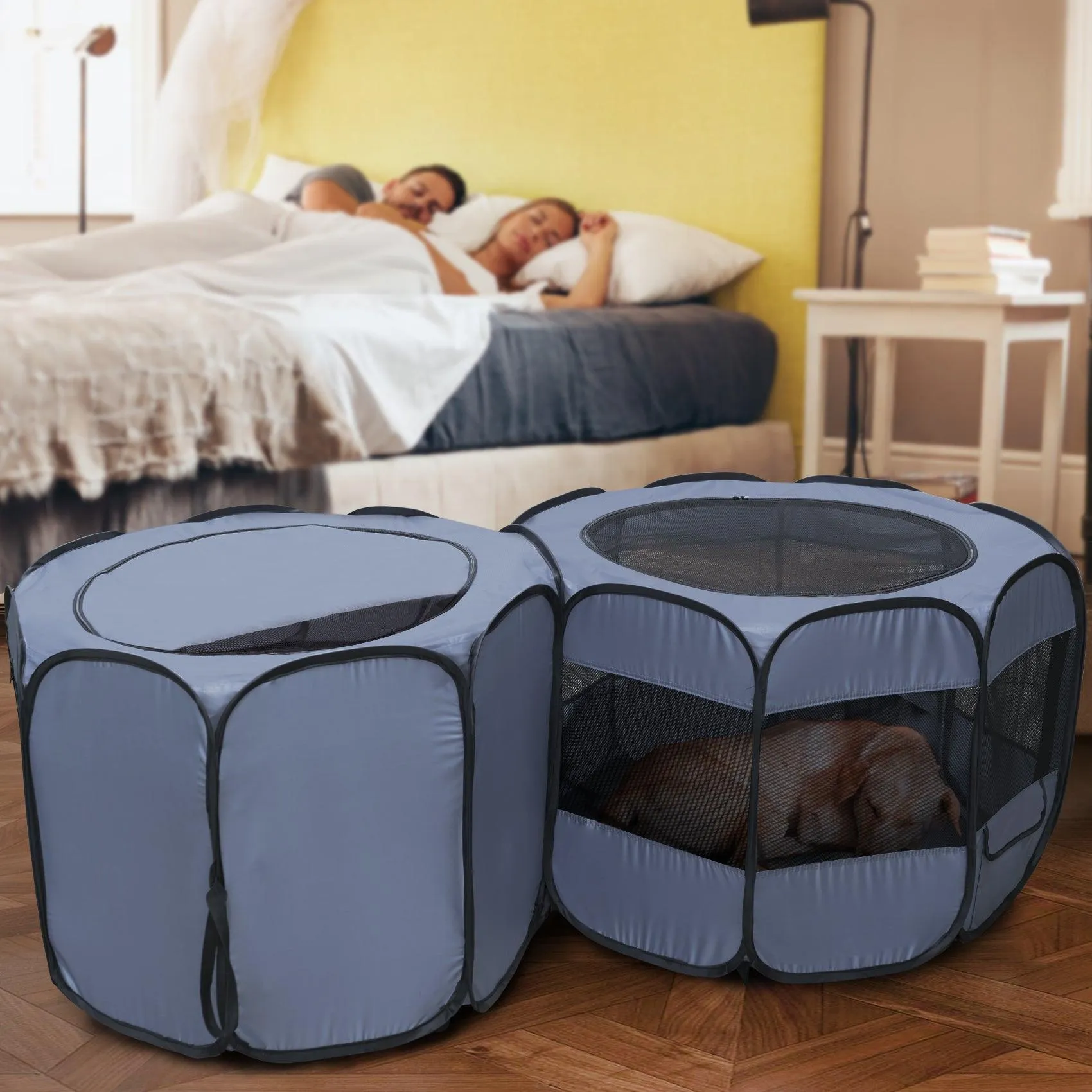 EighteenTek Double Room Pet Playpen Pop Up Portable Puppy Cage Fence Kennel