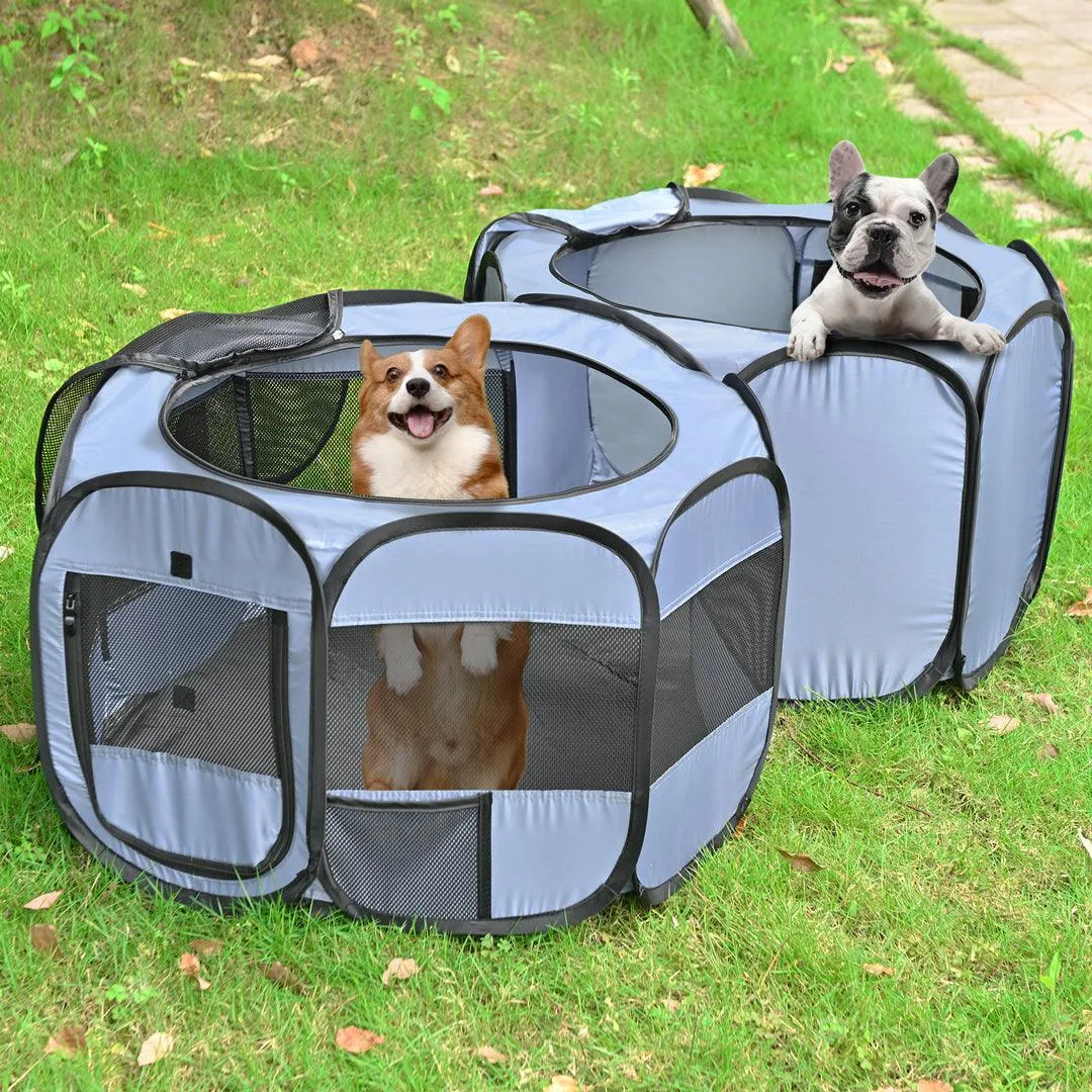 EighteenTek Double Room Pet Playpen Pop Up Portable Puppy Cage Fence Kennel