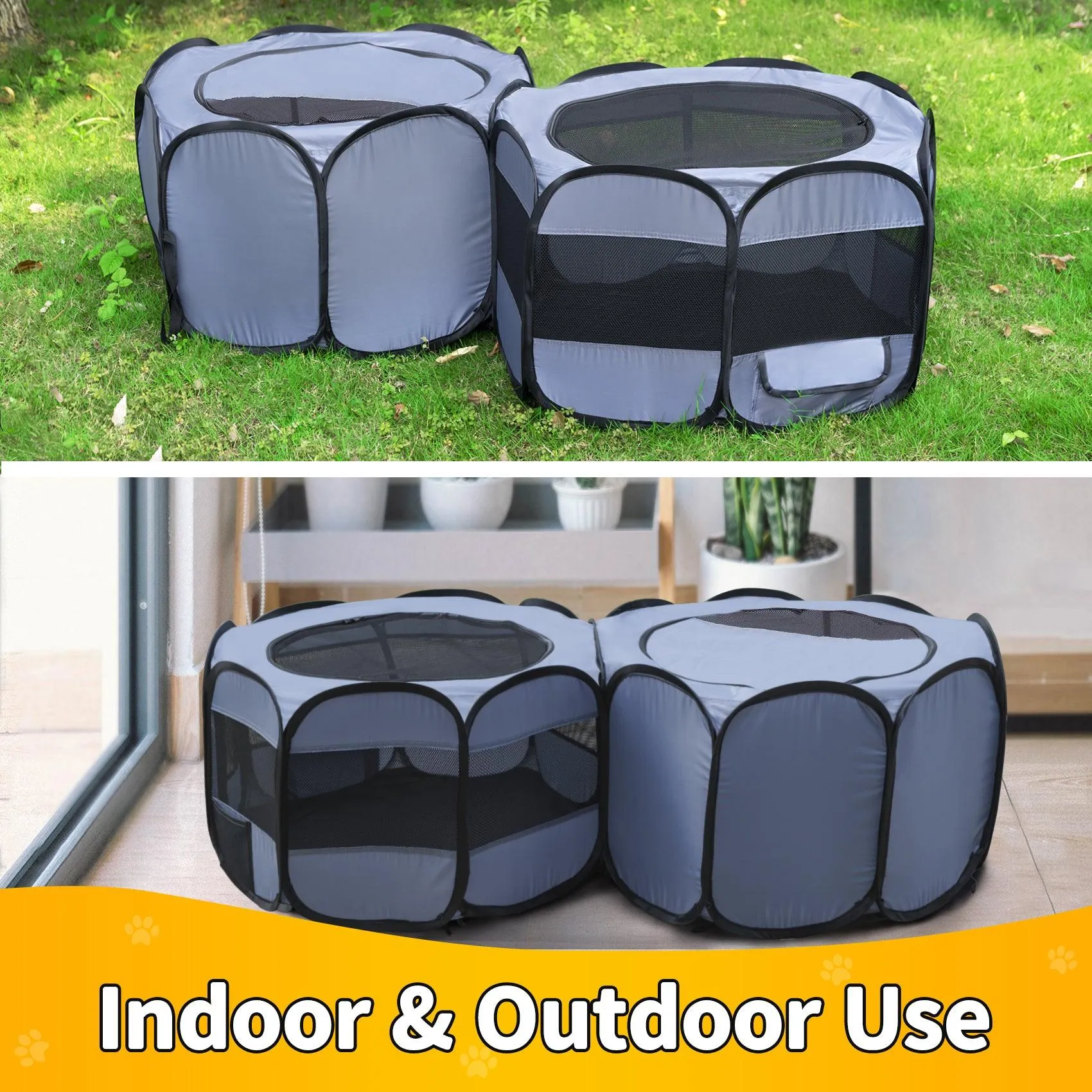 EighteenTek Double Room Pet Playpen Pop Up Portable Puppy Cage Fence Kennel