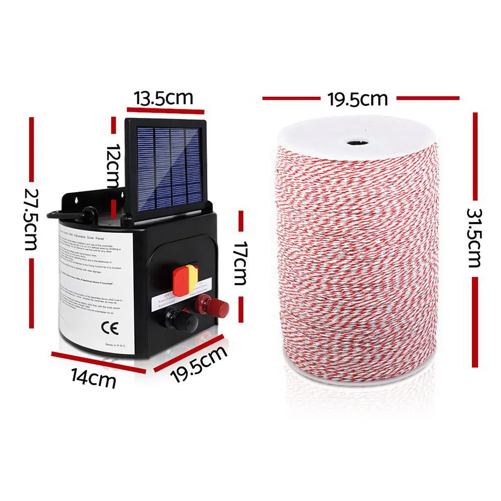Giantz 5KM Solar Electric Fence Energiser Energizer 0.15J   2000M Poly Fencing Wire Tape