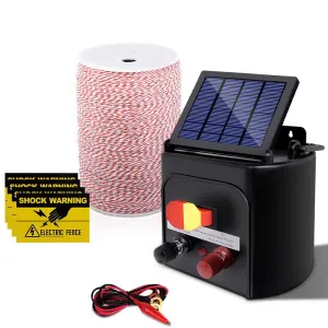 Giantz 5KM Solar Electric Fence Energiser Energizer 0.15J   2000M Poly Fencing Wire Tape