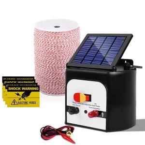 Giantz 8KM Solar Electric Fence Energiser Energizer 0.3J   2000M Poly Fencing Wire Tape