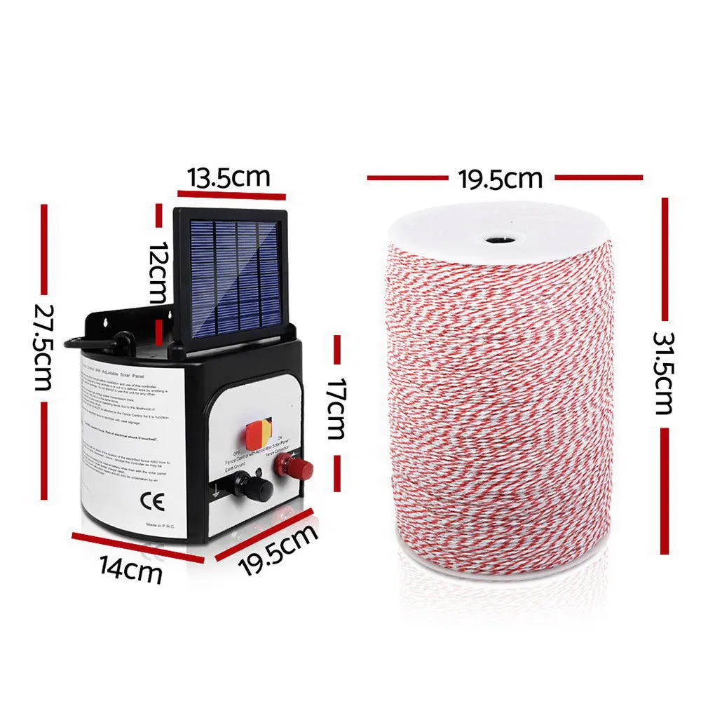 Giantz 8KM Solar Electric Fence Energiser Energizer 0.3J   2000M Poly Fencing Wire Tape