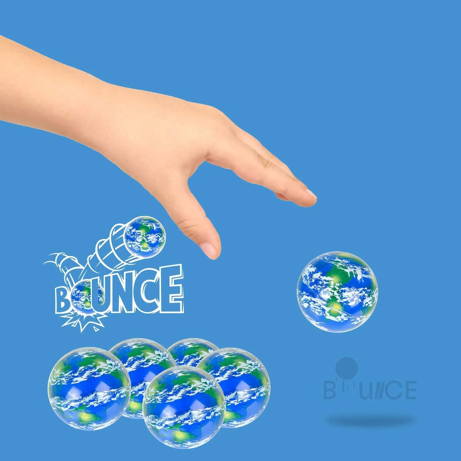 Kicko Earth Ball - 6 Pack - 49 mm - Bouncy Ball - for Party Favors, Supplies, Holidays