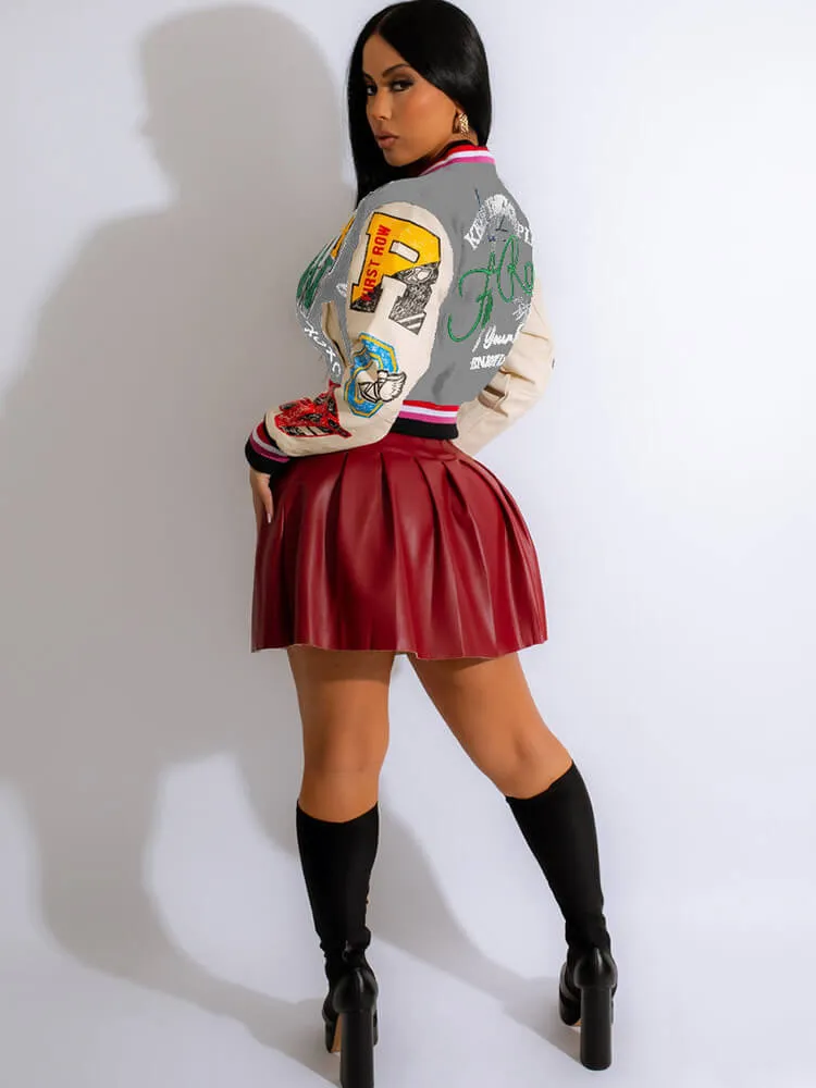 Long Sleeve Letter Print Button Baseball Jackets