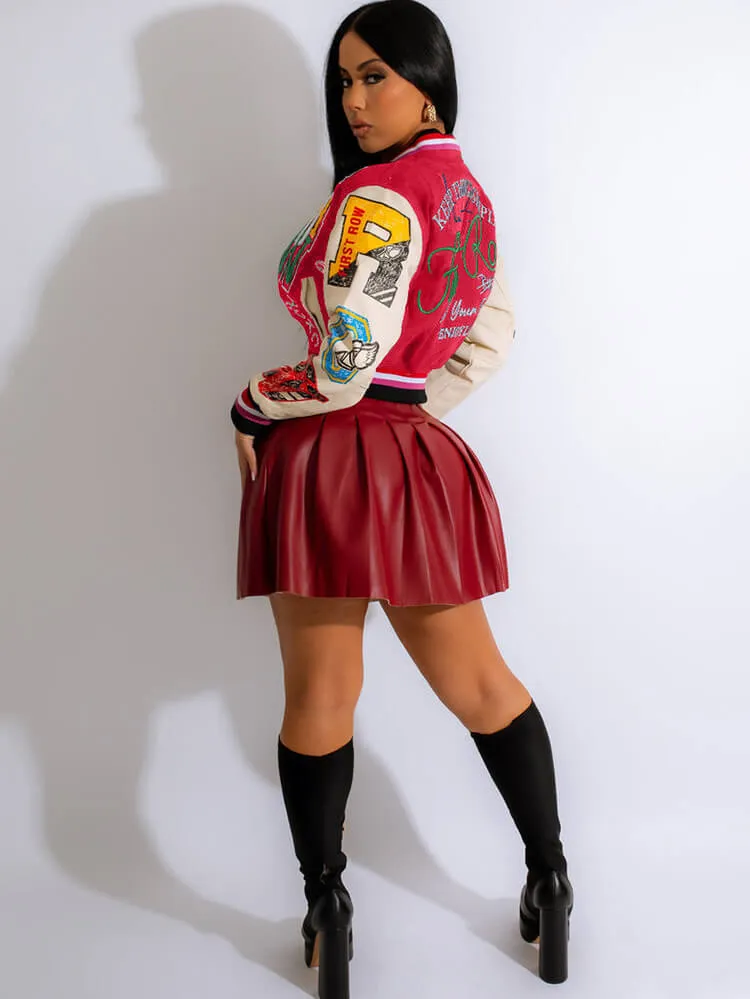 Long Sleeve Letter Print Button Baseball Jackets