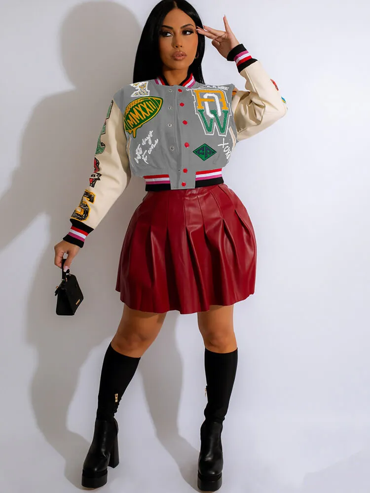 Long Sleeve Letter Print Button Baseball Jackets