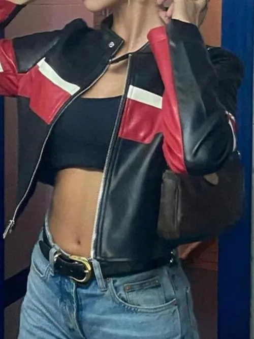 Motorcycle Contrast Stripe Print Leather Pu Jackets