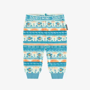Pantalon en polar bleu à motifs, bébé || Blue fleece pants with all over print, baby