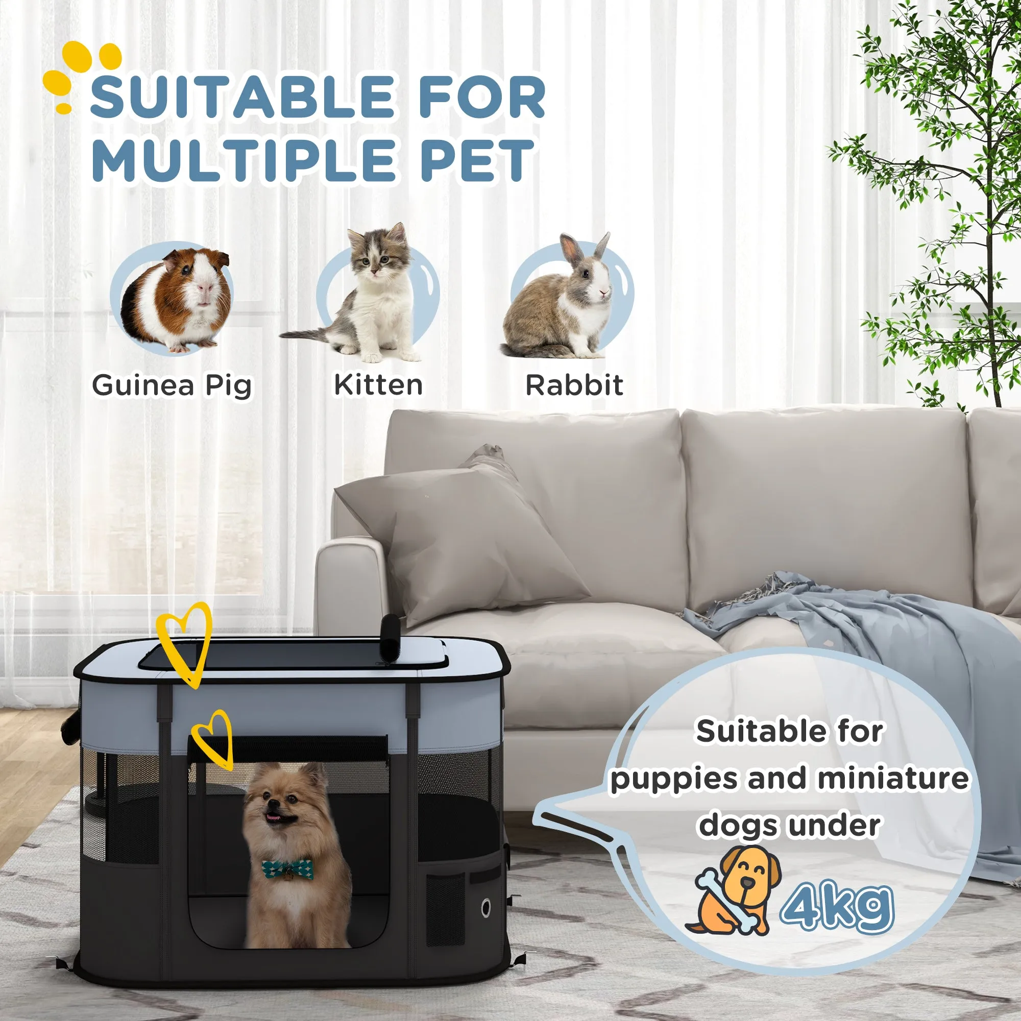 Portable Dog Pen for Puppies, Rabbits, Kittens, Guinea Pigs - Grey