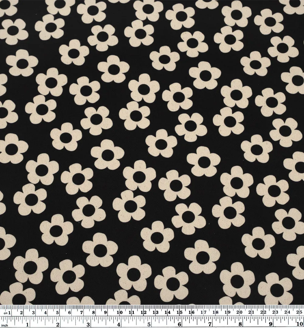 Remnant - 60cm - Buttercup Printed Cotton Twill - Black *FLAWED*