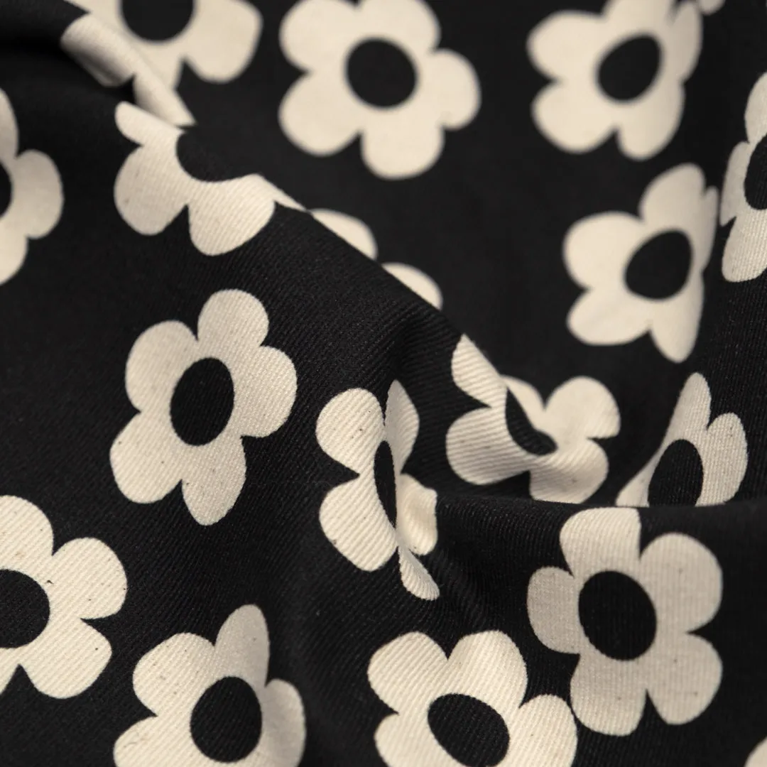 Remnant - 60cm - Buttercup Printed Cotton Twill - Black *FLAWED*