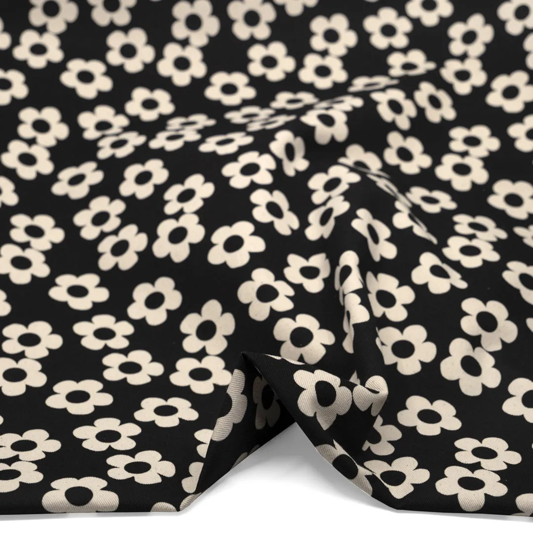 Remnant - 60cm - Buttercup Printed Cotton Twill - Black *FLAWED*